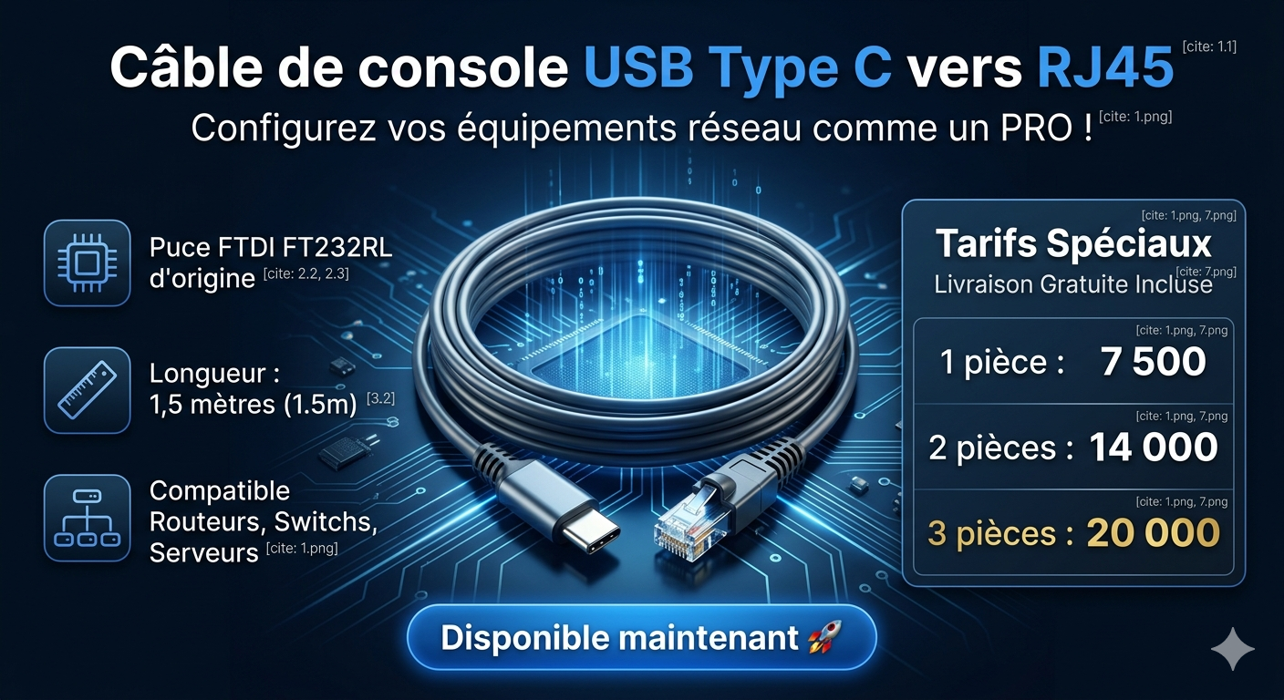 Câble USB Type-C vers RS232 RJ45 FTDI FT232RL – Adaptateur Série